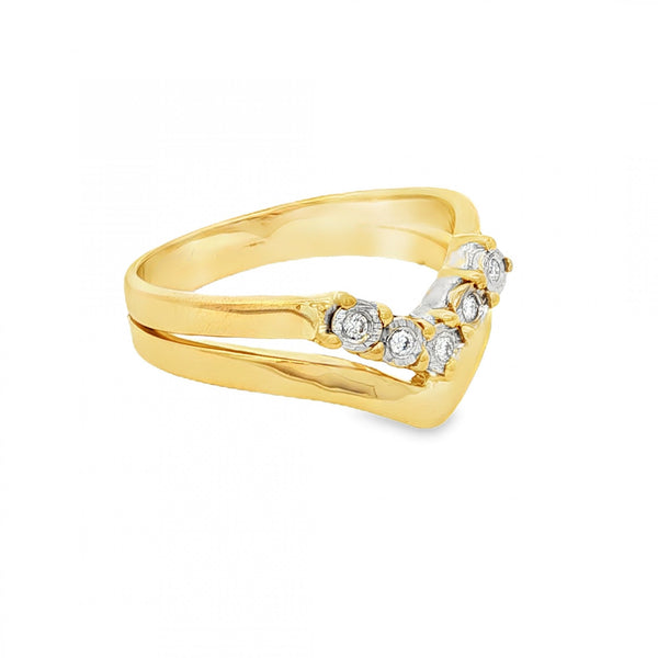 18ct Yellow Gold Diamond Double Wishbone Ring - Size O½ - 0.25ct