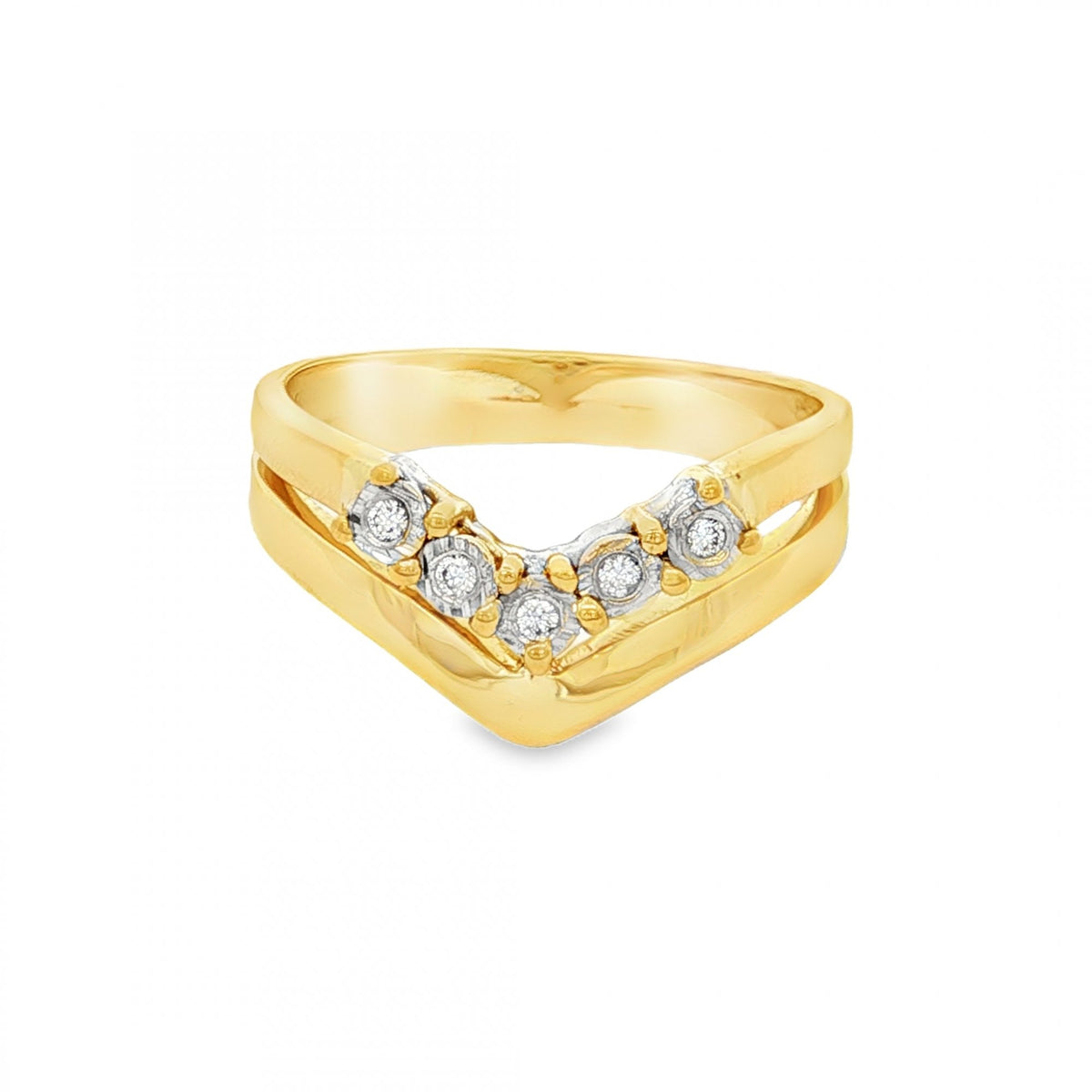 18ct Yellow Gold Diamond Double Wishbone Ring - Size O½ - 0.25ct