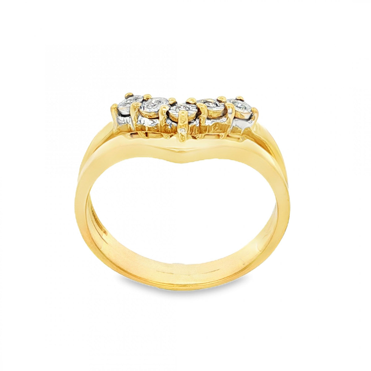 18ct Yellow Gold Diamond Double Wishbone Ring - Size O½ - 0.25ct