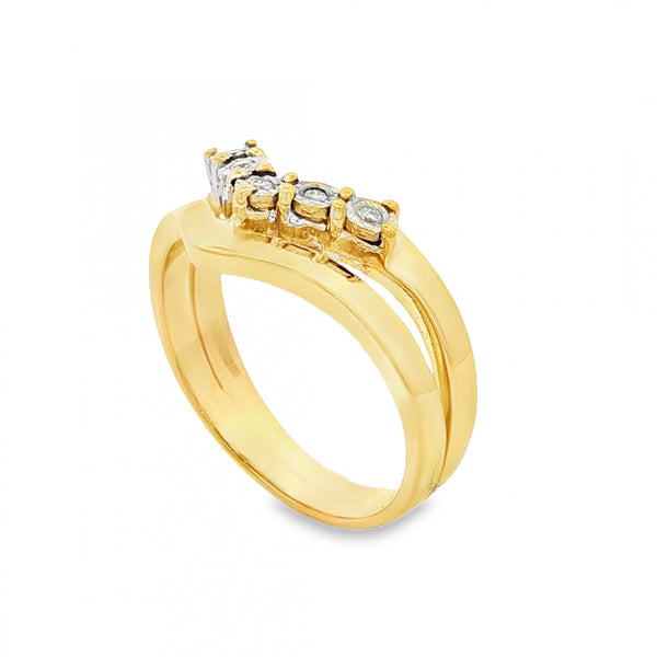 18ct Yellow Gold Diamond Double Wishbone Ring - Size O½ - 0.25ct