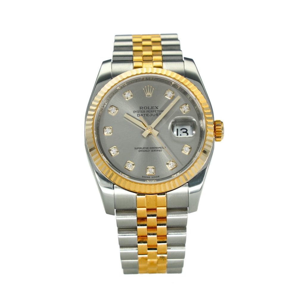 Datejust 116233 – Silver Diamond Dial – Gold Fluted Bezel –2010
