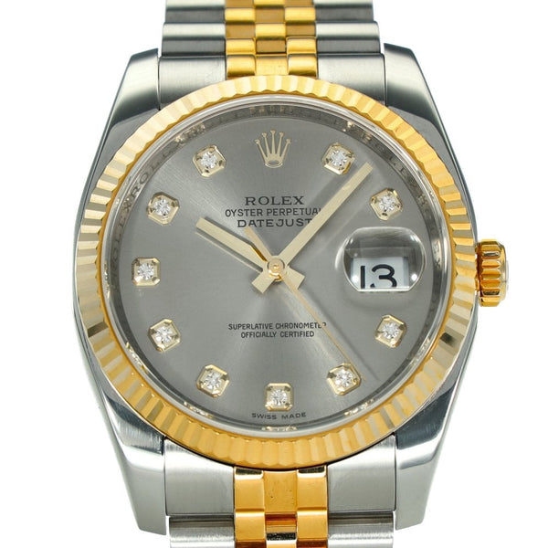 Datejust 116233 – Silver Diamond Dial – Gold Fluted Bezel –2010