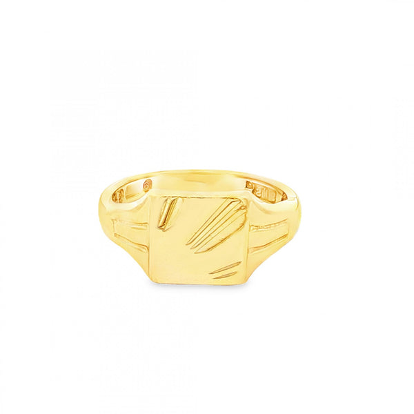 9ct Yellow Gold Sunburst-Engraved Signet Ring - Size K½ - 9mm