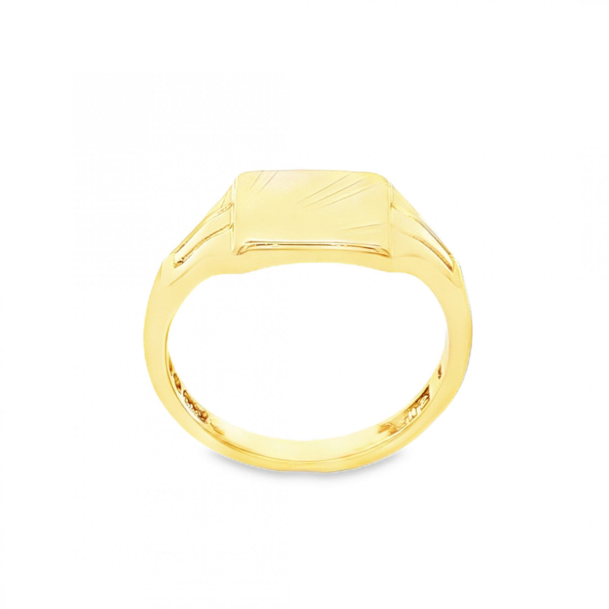 9ct Yellow Gold Sunburst-Engraved Signet Ring - Size K½ - 9mm
