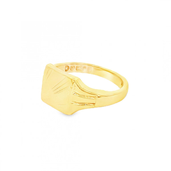 9ct Yellow Gold Sunburst-Engraved Signet Ring - Size K½ - 9mm