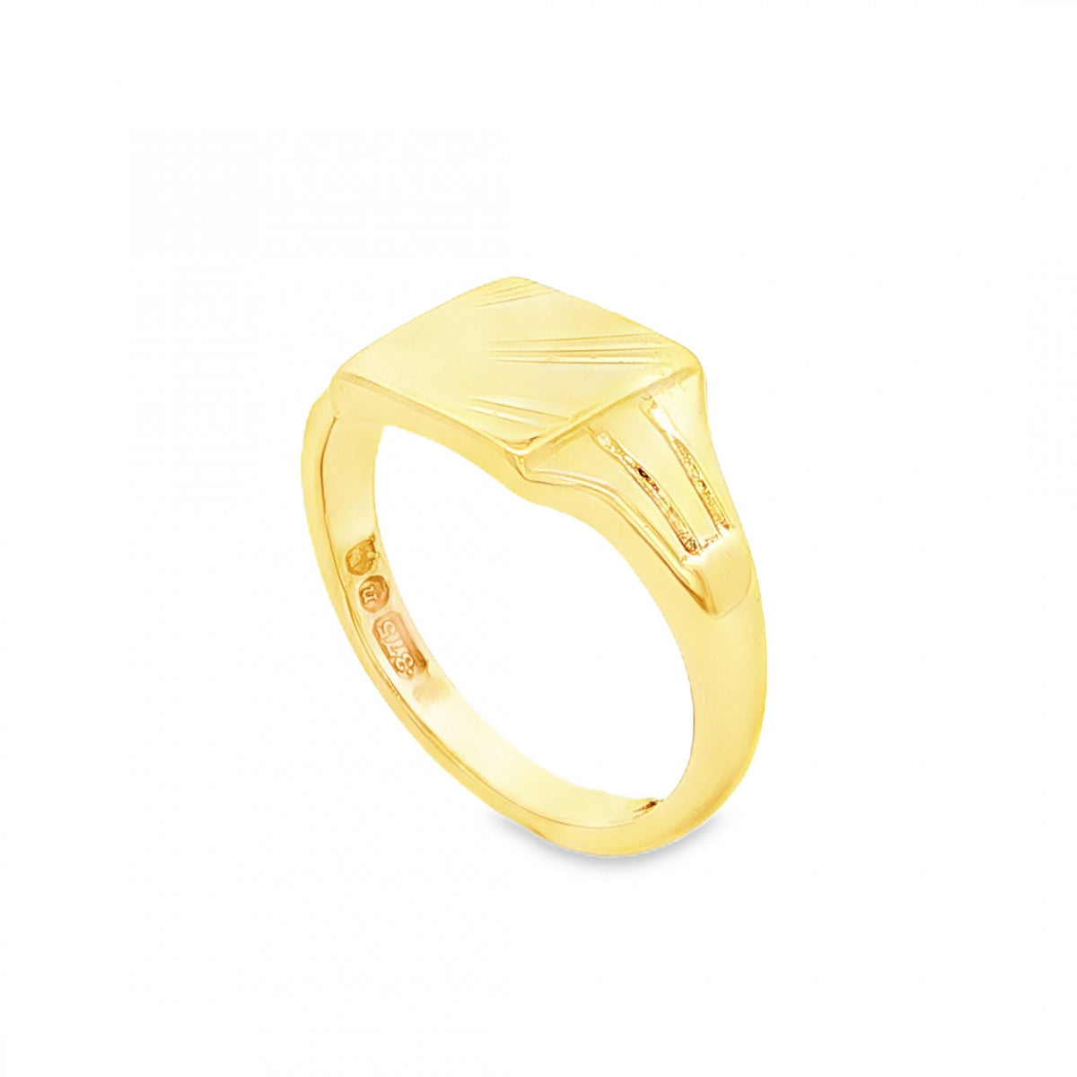 9ct Yellow Gold Sunburst-Engraved Signet Ring - Size K½ - 9mm