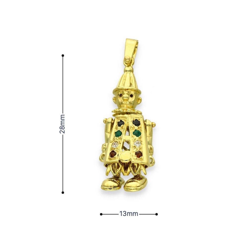 9ct Yellow Gold Multi-Stone Clown Pendant - 13x28x8mm - 3.4g
