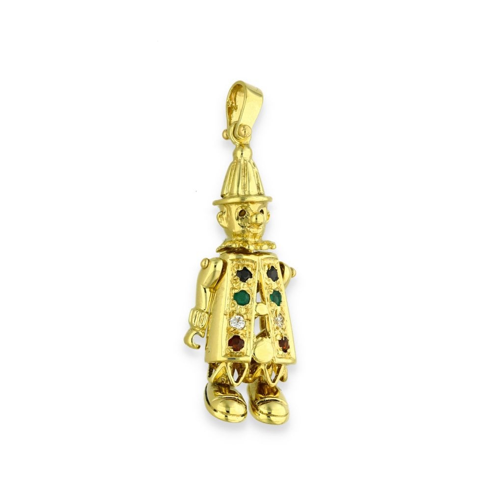 9ct Yellow Gold Multi-Stone Clown Pendant - 13x28x8mm - 3.4g