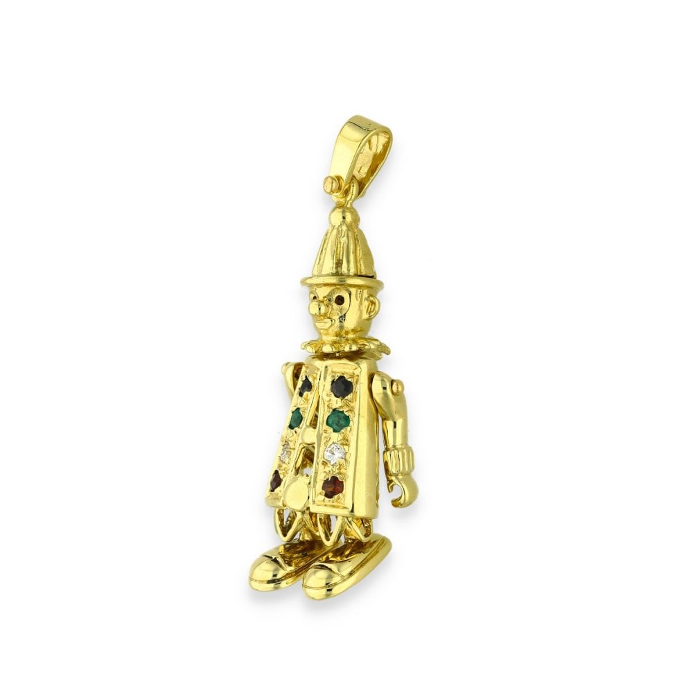 9ct Yellow Gold Multi-Stone Clown Pendant - 13x28x8mm - 3.4g