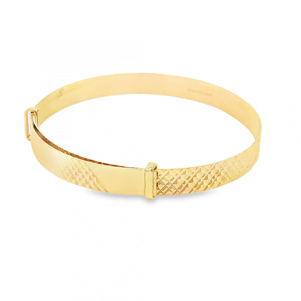 9ct Yellow Gold Diamond-Pattern Slider Bangle - 12.5-16cm - 3.0g