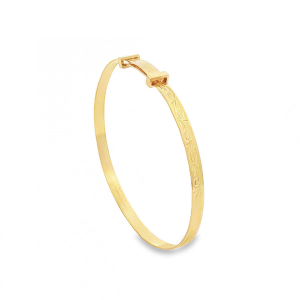 9ct Yellow Gold Feather-Pattern Slider Bangle - 12.5-14cm - 1.6g
