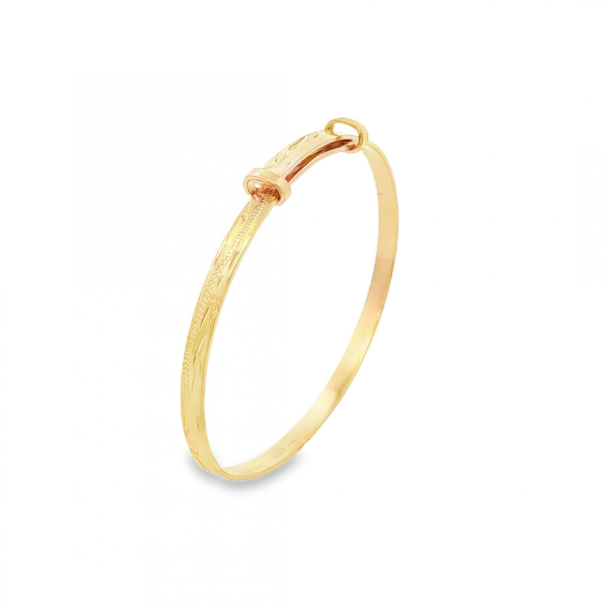 9ct Yellow Gold Wave-Engraved Slider Bangle - 11.5-13.5cm - 2.6g