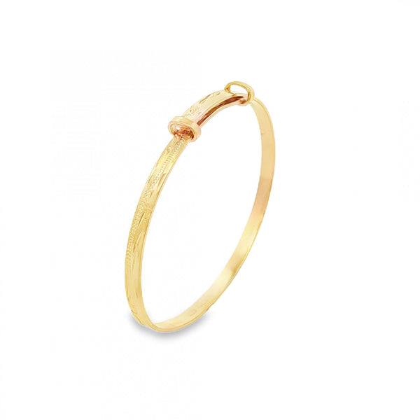 9ct Yellow Gold Wave-Engraved Slider Bangle - 11.5-13.5cm - 2.6g
