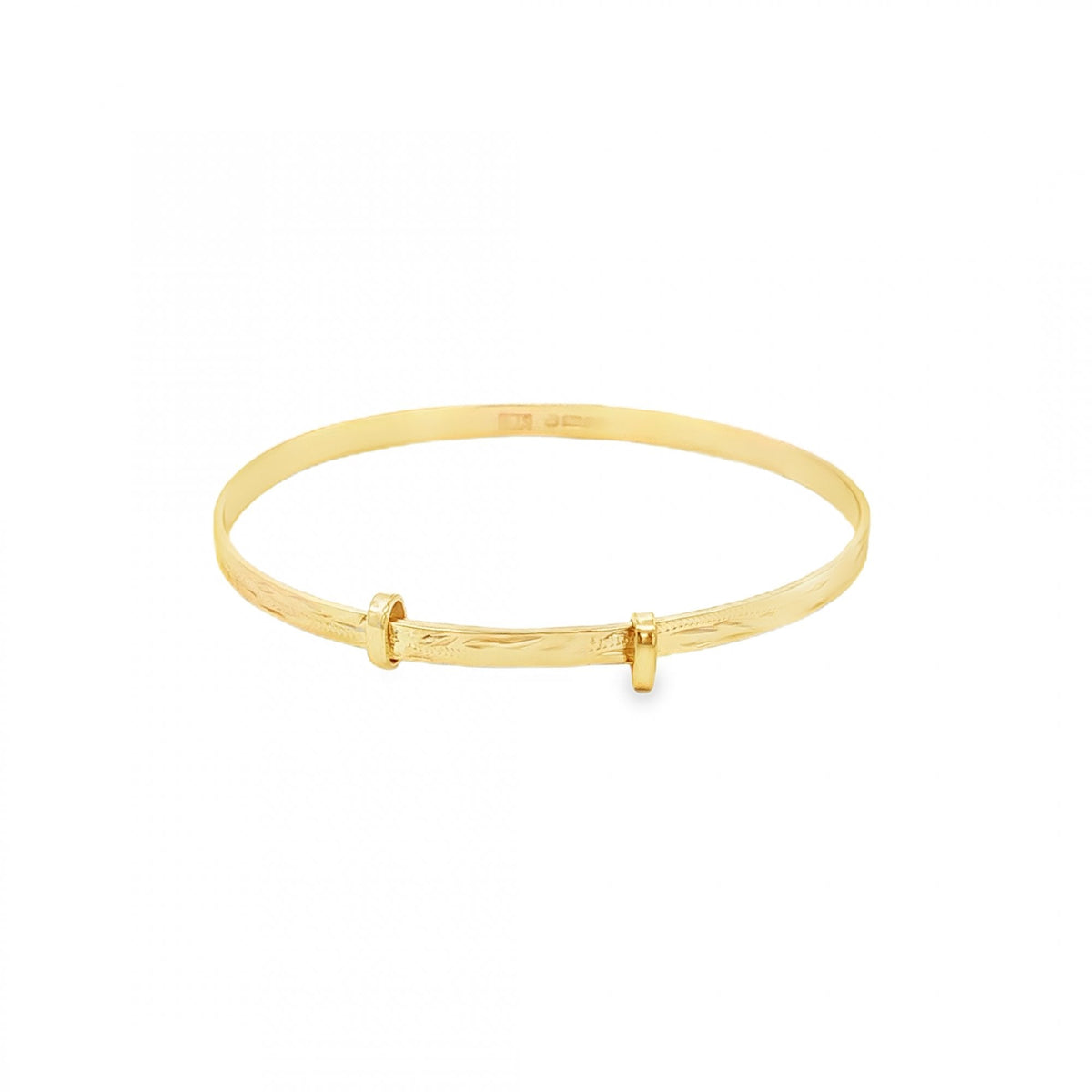 9ct Yellow Gold Wave-Engraved Slider Bangle - 11.5-13.5cm - 2.6g