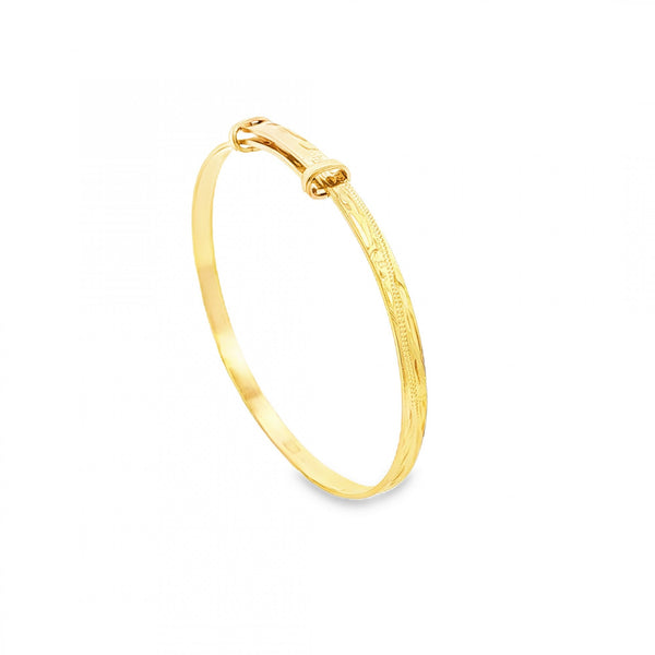 9ct Yellow Gold Wave-Engraved Slider Bangle - 11.5-13.5cm - 2.6g