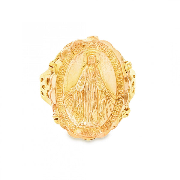 9ct Yellow Gold Oval Our Lady Signet Ring - Size R - 21mm