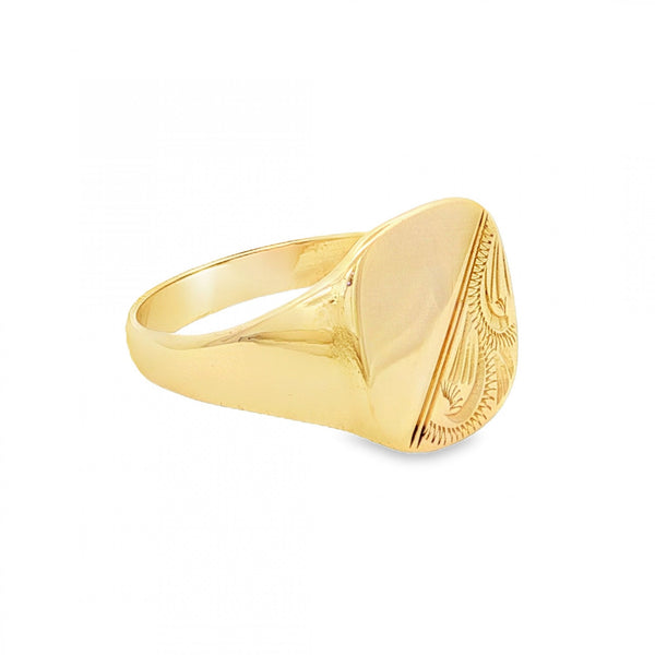 9ct Yellow Gold Cushion Signet Ring - Size S½ - 14mm