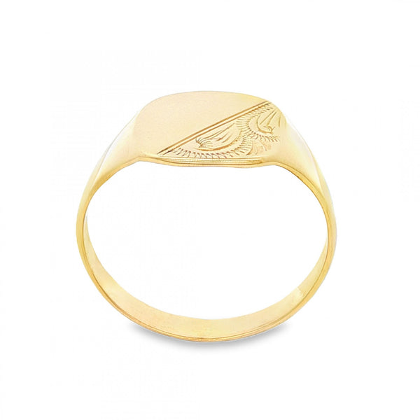 9ct Yellow Gold Cushion Signet Ring - Size S½ - 14mm