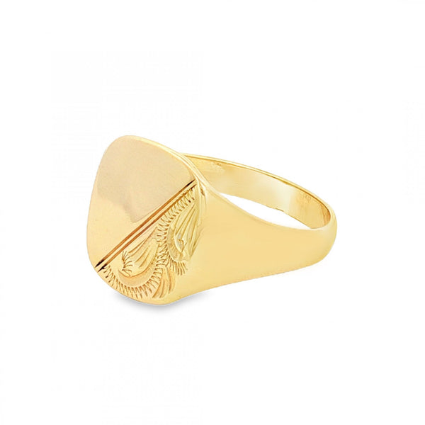 9ct Yellow Gold Cushion Signet Ring - Size S½ - 14mm