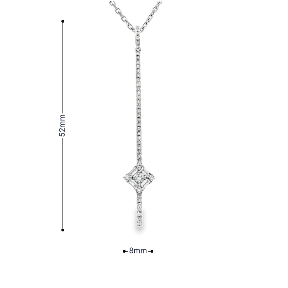 18ct White Gold Diamond Bar Pendant & Necklace - 18" - 0.41ct