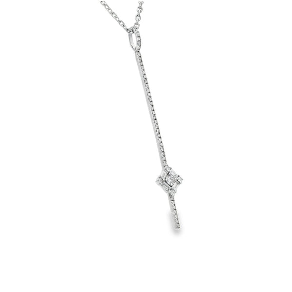 18ct White Gold Diamond Bar Pendant & Necklace - 18" - 0.41ct