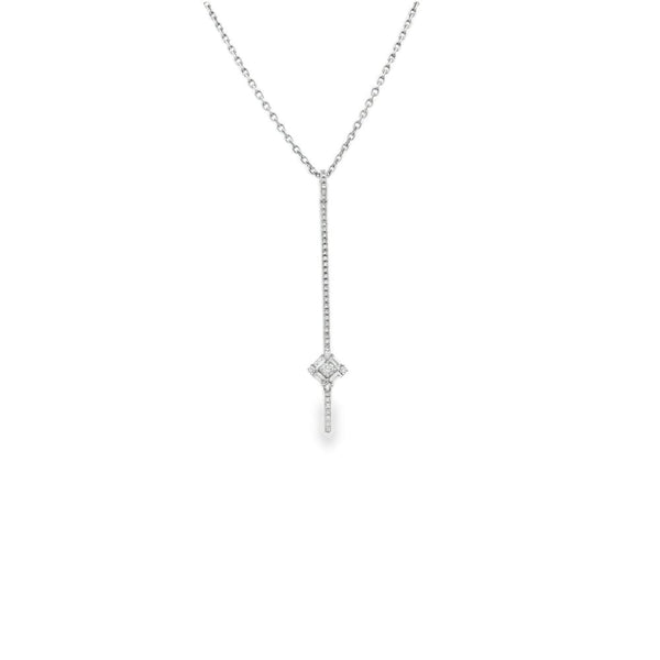 18ct White Gold Diamond Bar Pendant & Necklace - 18" - 0.41ct