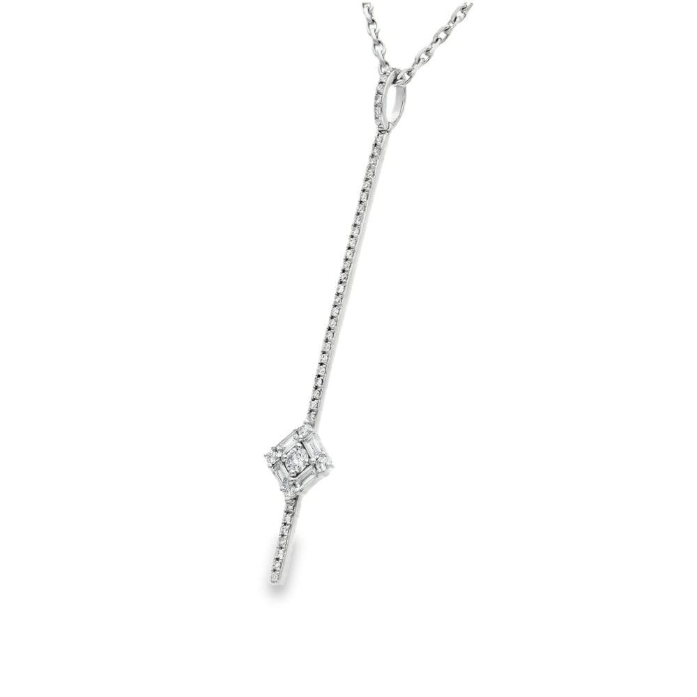 18ct White Gold Diamond Bar Pendant & Necklace - 18" - 0.41ct