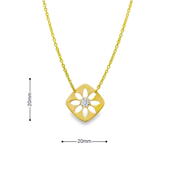 9ct Yellow & White Gold Open Flower Pendant & Necklace - 19"