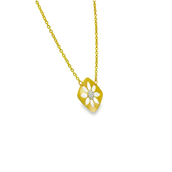 9ct Yellow & White Gold Open Flower Pendant & Necklace - 19"