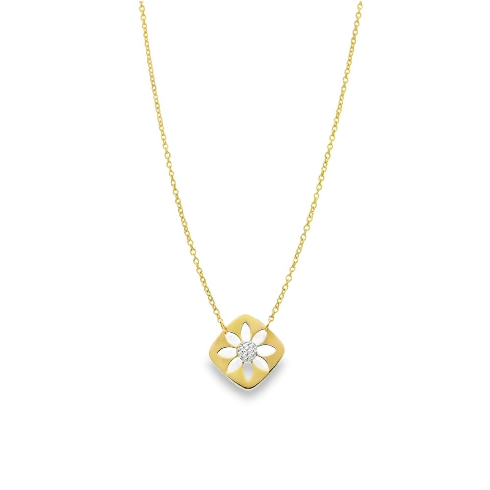 9ct Yellow & White Gold Open Flower Pendant & Necklace - 19"