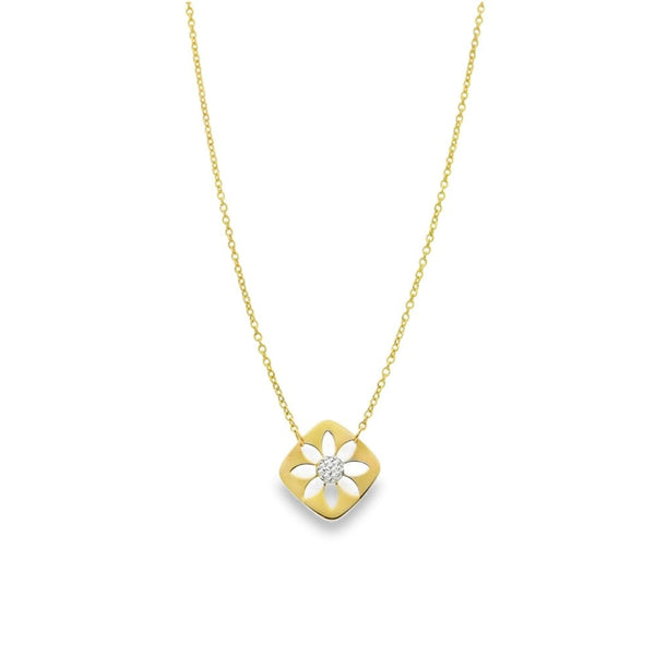 9ct Yellow & White Gold Open Flower Pendant & Necklace - 19"