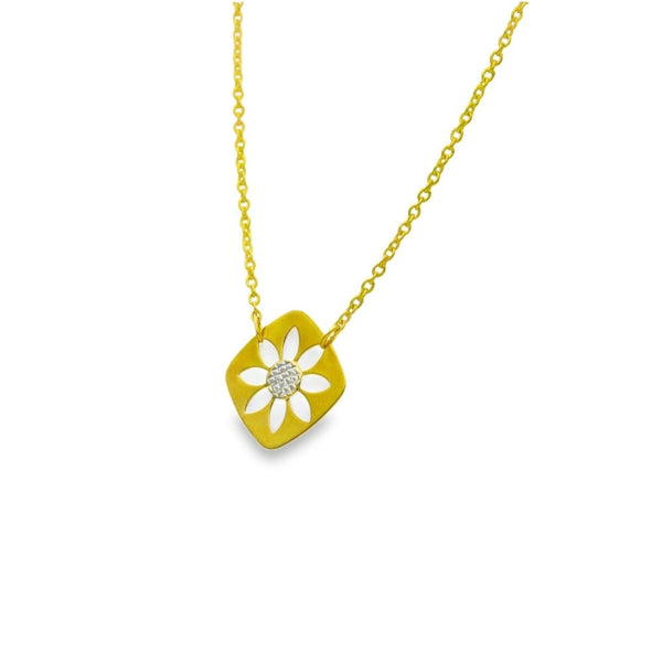9ct Yellow & White Gold Open Flower Pendant & Necklace - 19"