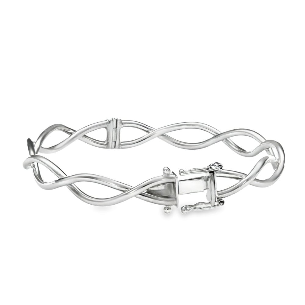 9ct White Gold Open Crossover Bangle - 18cm - 8.5g