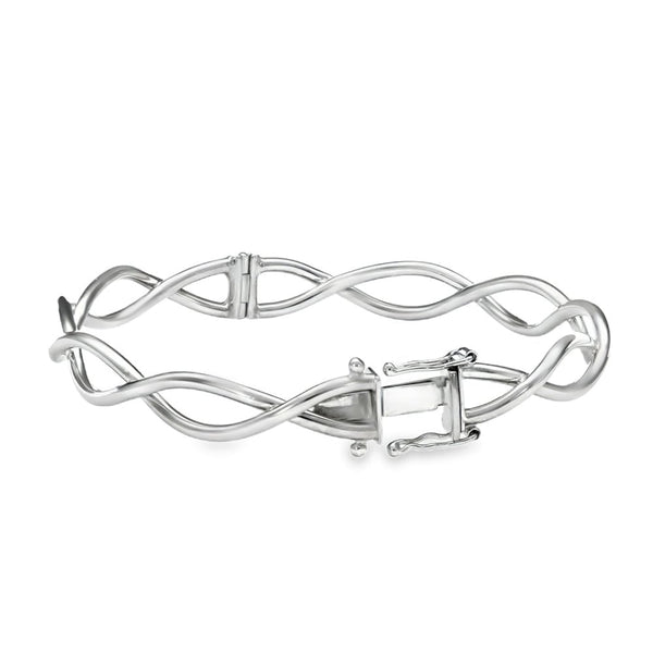 9ct White Gold Open Crossover Bangle - 18cm - 8.5g