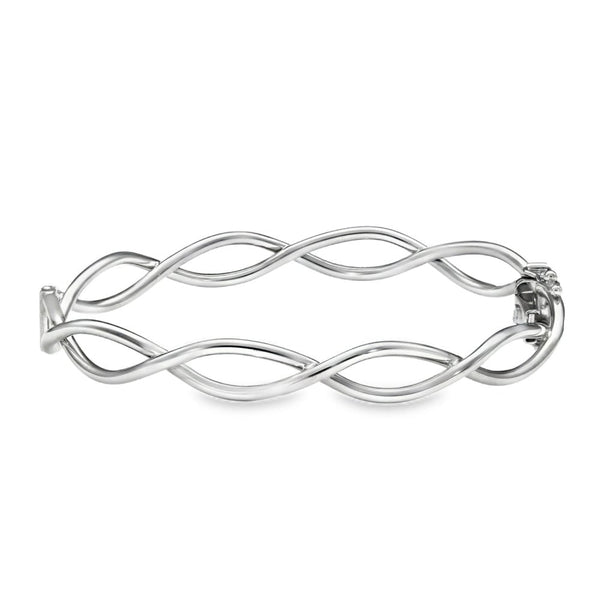9ct White Gold Open Crossover Bangle - 18cm - 8.5g