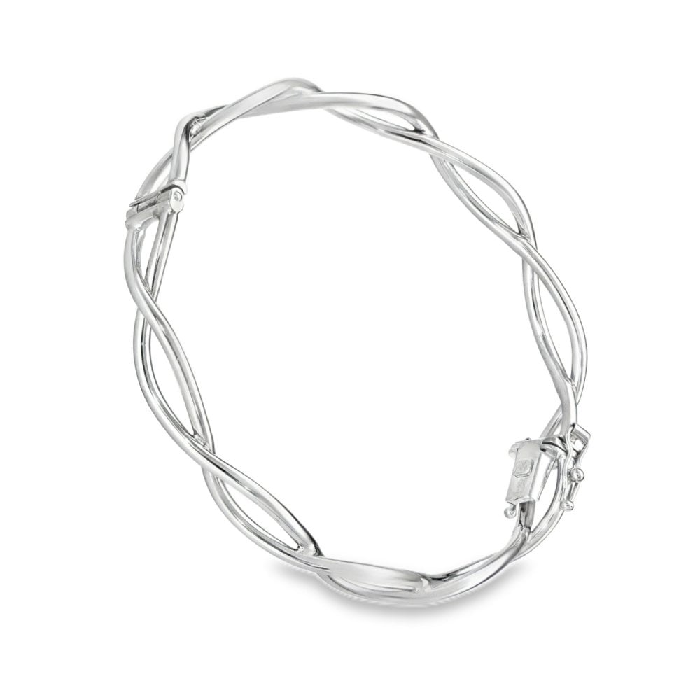 9ct White Gold Open Crossover Bangle - 18cm - 8.5g