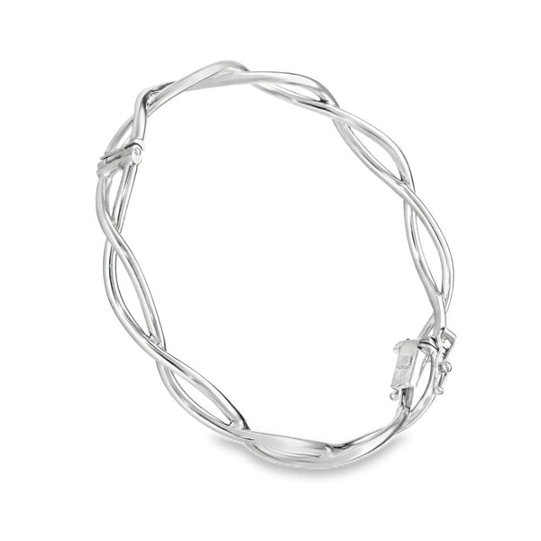 9ct White Gold Open Crossover Bangle - 18cm - 8.5g
