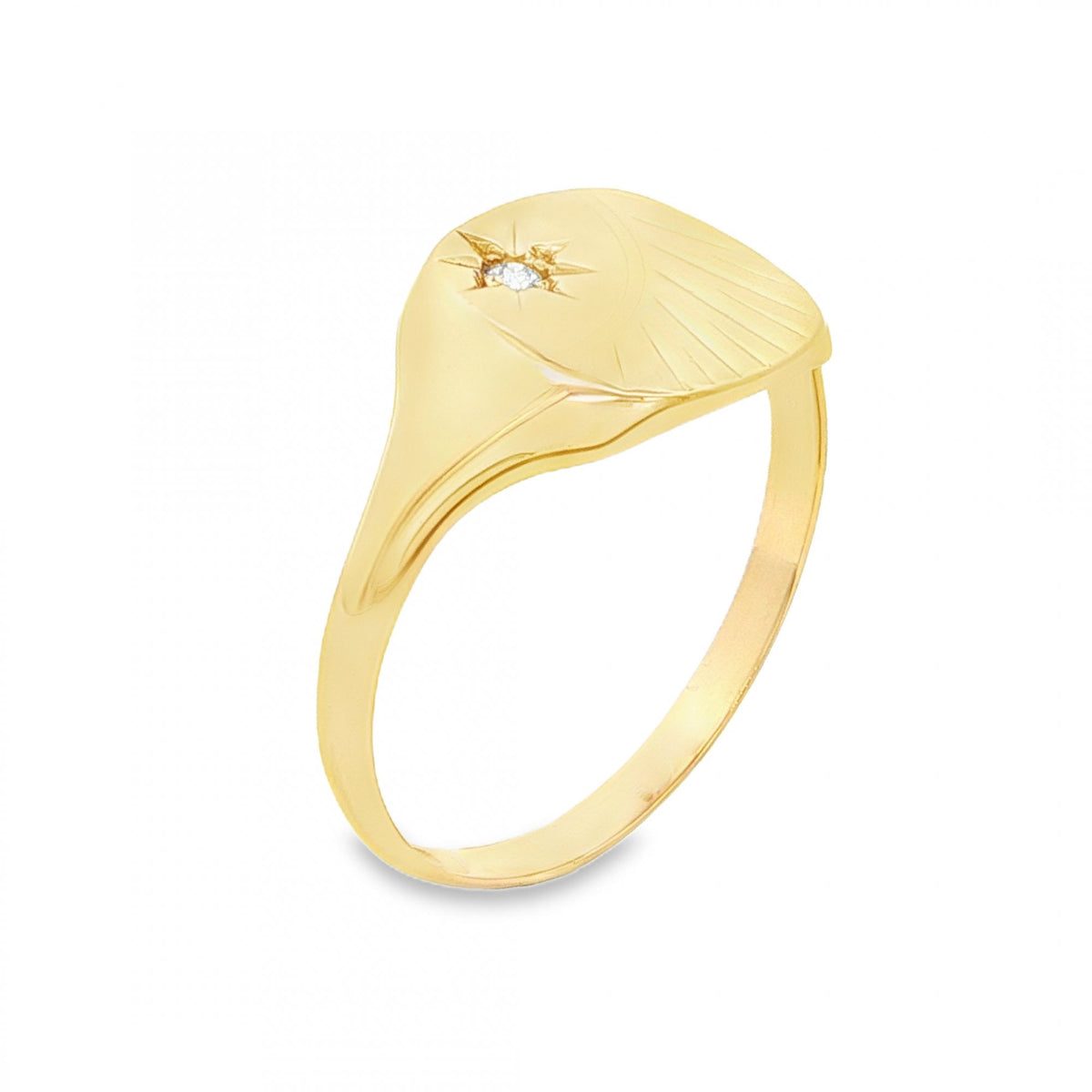 9ct Yellow Gold CZ Sunburst Engraved Ring - Size U½ - 12mm