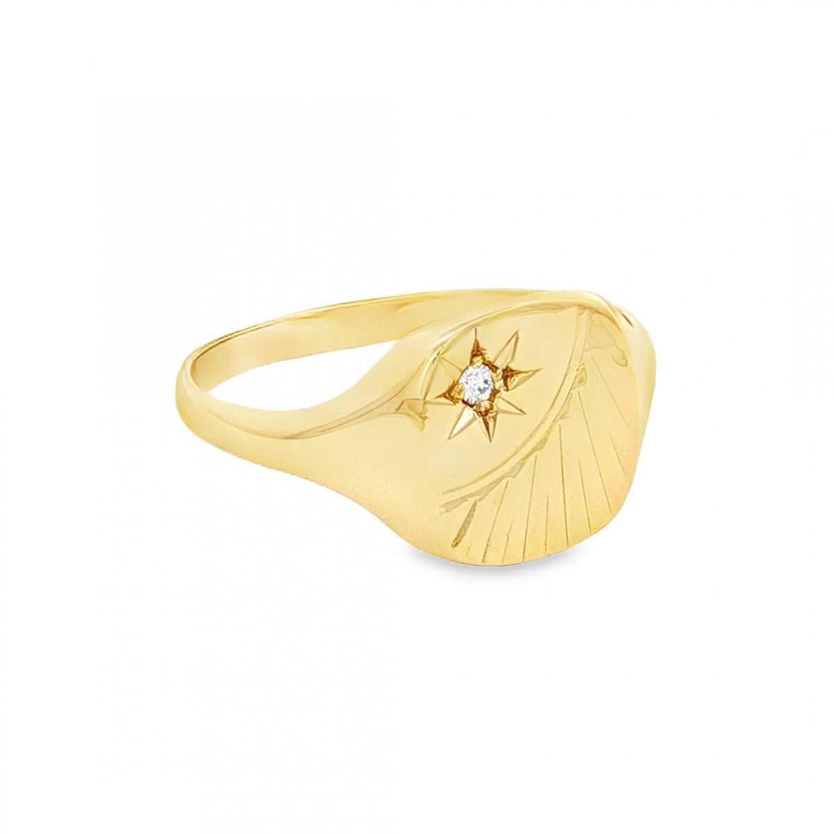 9ct Yellow Gold CZ Sunburst Engraved Ring - Size U½ - 12mm