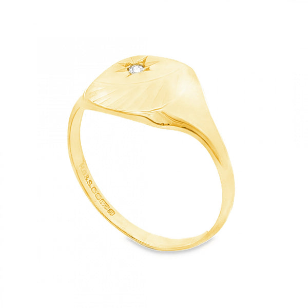 9ct Yellow Gold CZ Sunburst Engraved Ring - Size U½ - 12mm