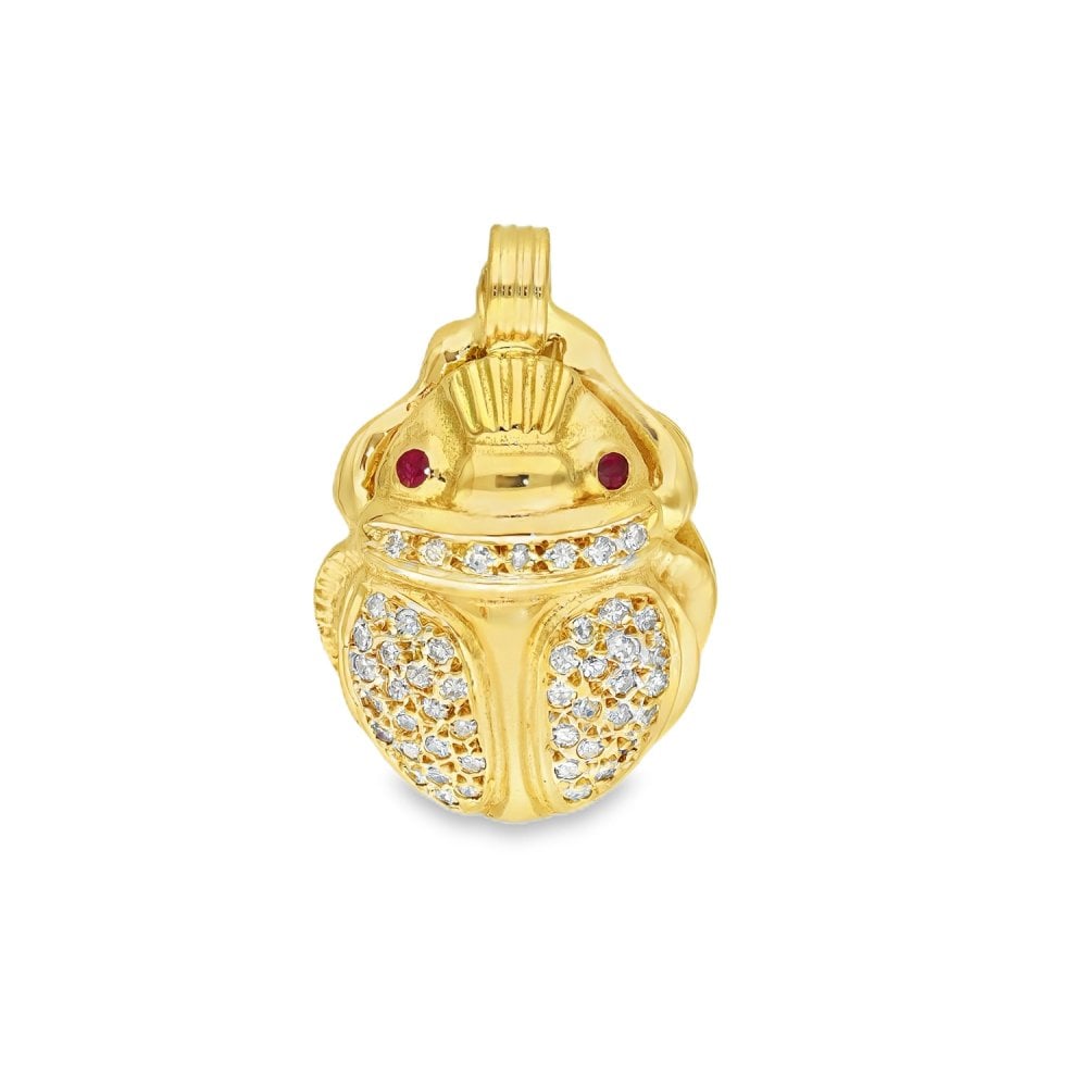 18ct Yellow Gold Ruby & Diamond Scarab Pendant - 21x32x11mm