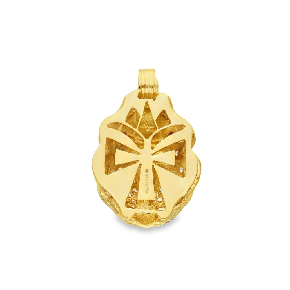 18ct Yellow Gold Ruby & Diamond Scarab Pendant - 21x32x11mm