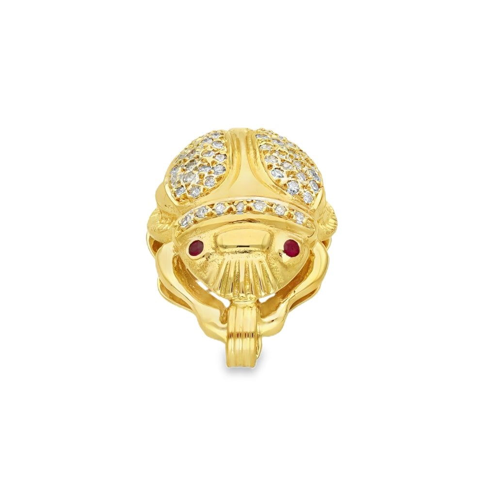 18ct Yellow Gold Ruby & Diamond Scarab Pendant - 21x32x11mm