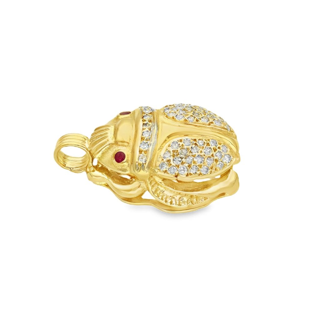 18ct Yellow Gold Ruby & Diamond Scarab Pendant - 21x32x11mm