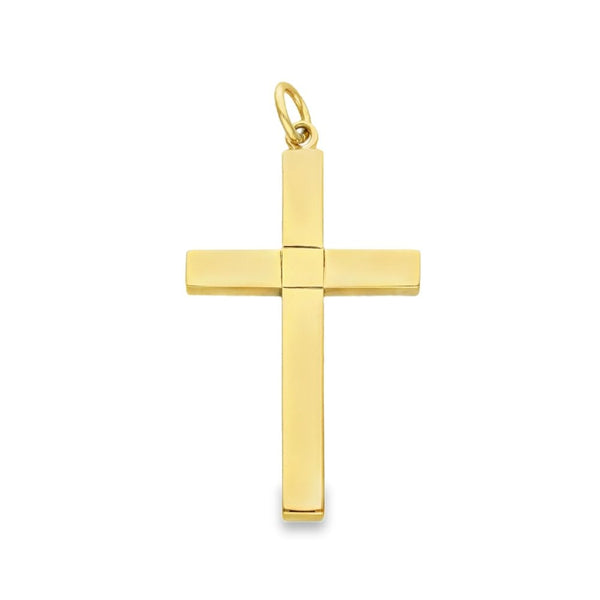 9ct Yellow Gold Engraved Block Cross Pendant - 22x39x3mm - 6.7g