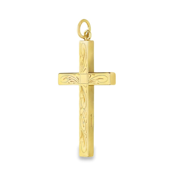 9ct Yellow Gold Engraved Block Cross Pendant - 22x39x3mm - 6.7g