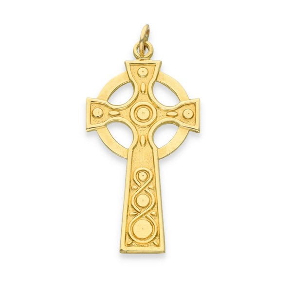 9ct Yellow Gold Patterned Flat Celtic Cross Pendant - 19x37x1mm