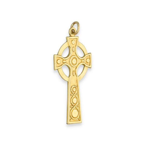 9ct Yellow Gold Patterned Flat Celtic Cross Pendant - 19x37x1mm