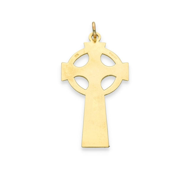 9ct Yellow Gold Patterned Flat Celtic Cross Pendant - 19x37x1mm