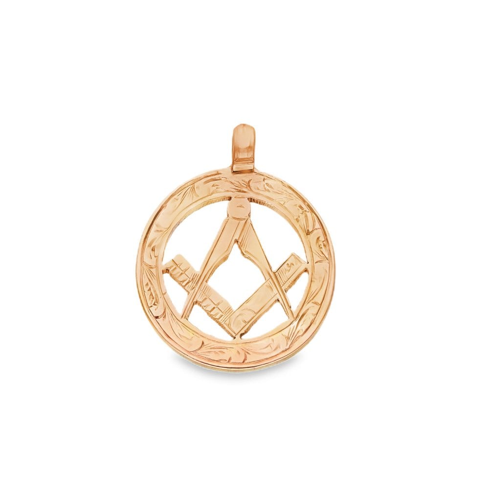 9ct Yellow Gold Round Masonic Pendant - 17x21x1mm - 3.0g